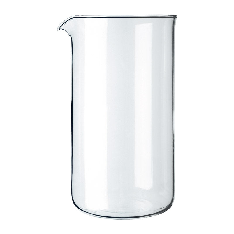 Emery Jensen BODUM spare beaker for 8-cup coffee and tea maker, glass replacement part with measurement markings.