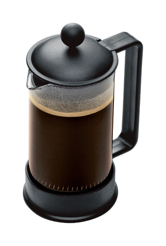 Emery Jensen Brazil French press coffee and tea maker in black, 12 oz capacity with a sleek design and durable glass body.