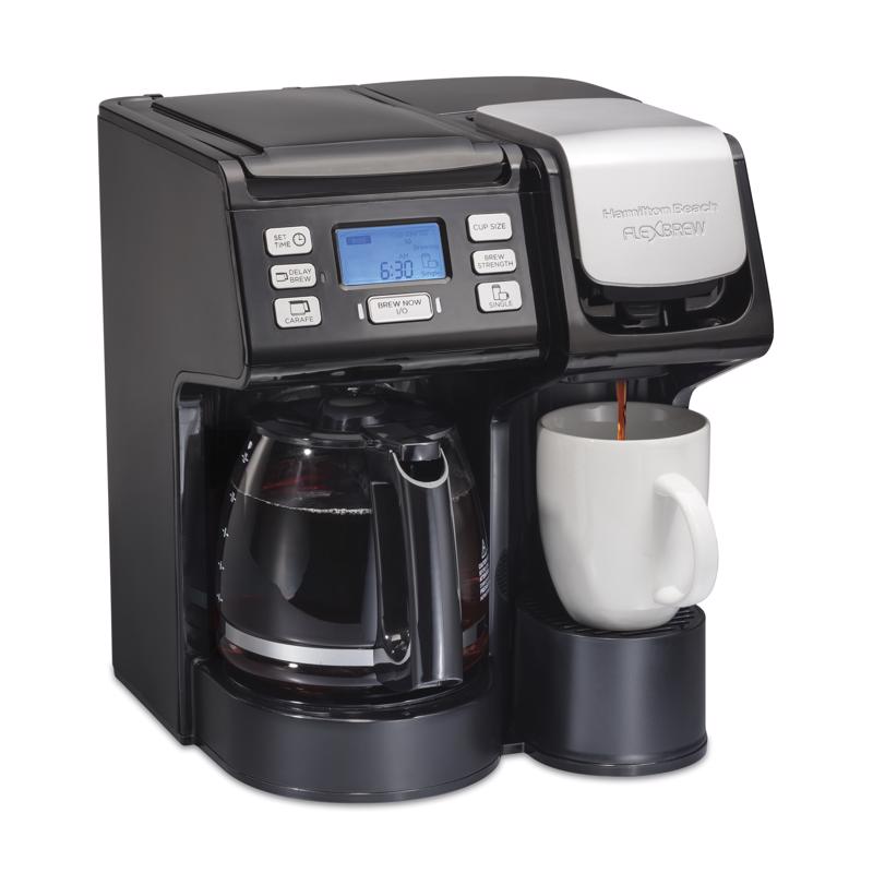 Black Emery Jensen 2-way coffee and tea maker, compact kitchen appliance for brewing hot beverages with versatile functionality.