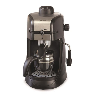Emery Jensen Spec Coffee and Tea Maker 4-Cup espresso and cappuccino maker on kitchen countertop.