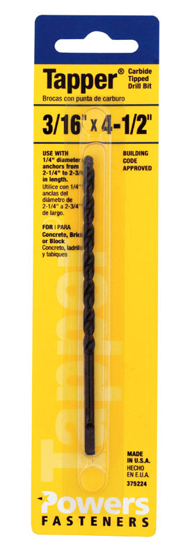 Emery Jensen special anchors tapper bit 3/16x4 1/2 inches for heavy-duty fastening and drilling applications.