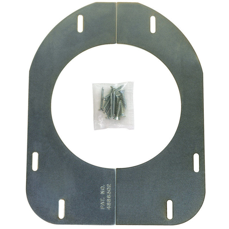 Emery Jensen closet flange floor support for specialty access panels, shown in a close-up of the white plastic fixture.