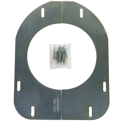 Emery Jensen closet flange floor support for specialty access panels, shown in a close-up of the white plastic fixture.