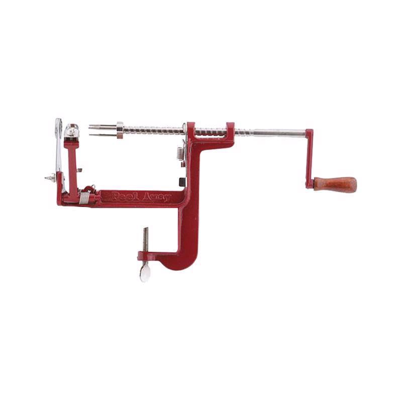 Emery Jensen stainless steel peeler with red handle, a specialty kitchen appliance for peeling fruits and vegetables.