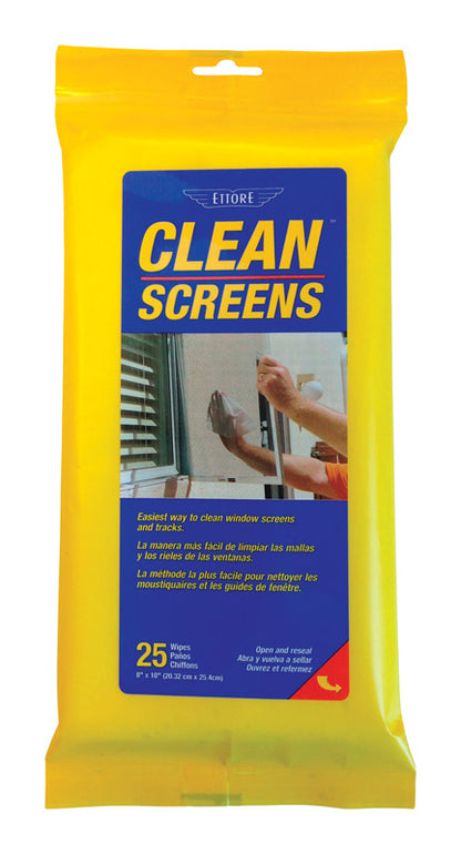 Emery Jensen Clean Screens Wipes 25-pack, specialty cleaner for electronic screens, displayed in a pack of 12 on a clean surface.