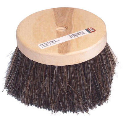 Round 5-inch stippling brush for drywall finishing by Emery Jensen, features stiff bristles for textured surface application.