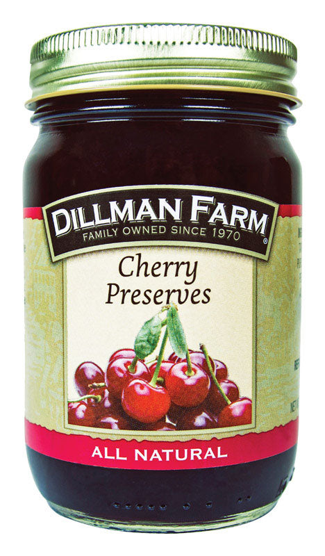 Six jars of Emery Jensen cherry preserves in 16 oz containers, showcasing the rich, glossy cherry spread in clear glass jars.