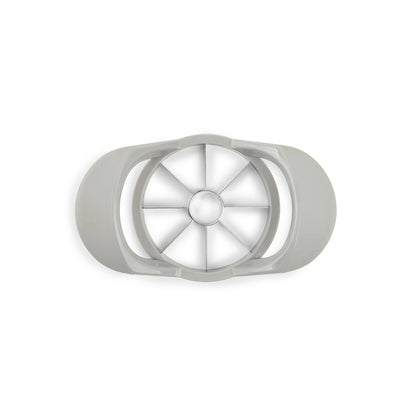 Gray Apple Slicer by Emery Jensen, a specialty gadget for easy, uniform apple slices, shown with the slicer in the image.