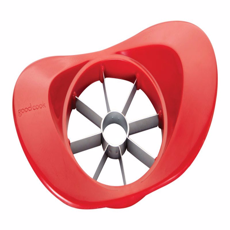 Red Apple Wedger by Emery Jensen, a specialty gadget for slicing apples efficiently, shown in a close-up image.