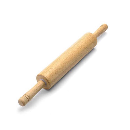 Wooden baker's rolling pin by Emery Jensen, a specialty baking gadget with smooth handles and sturdy construction.