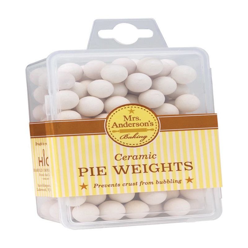Emery Jensen baking pie weights for even crusts, made of ceramic or metal, used to prevent pastry from bubbling during baking.