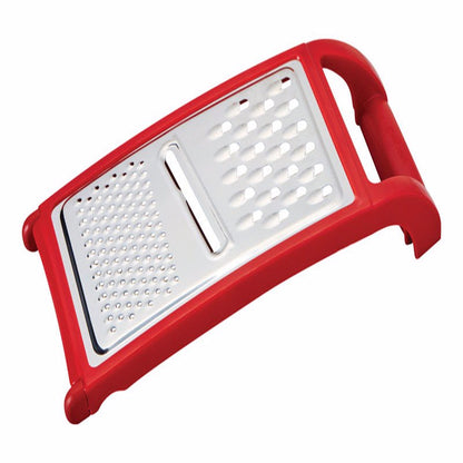 Flat 10-inch cheese grater by Emery Jensen, a specialty gadget with a stainless steel surface for easy cheese shredding.