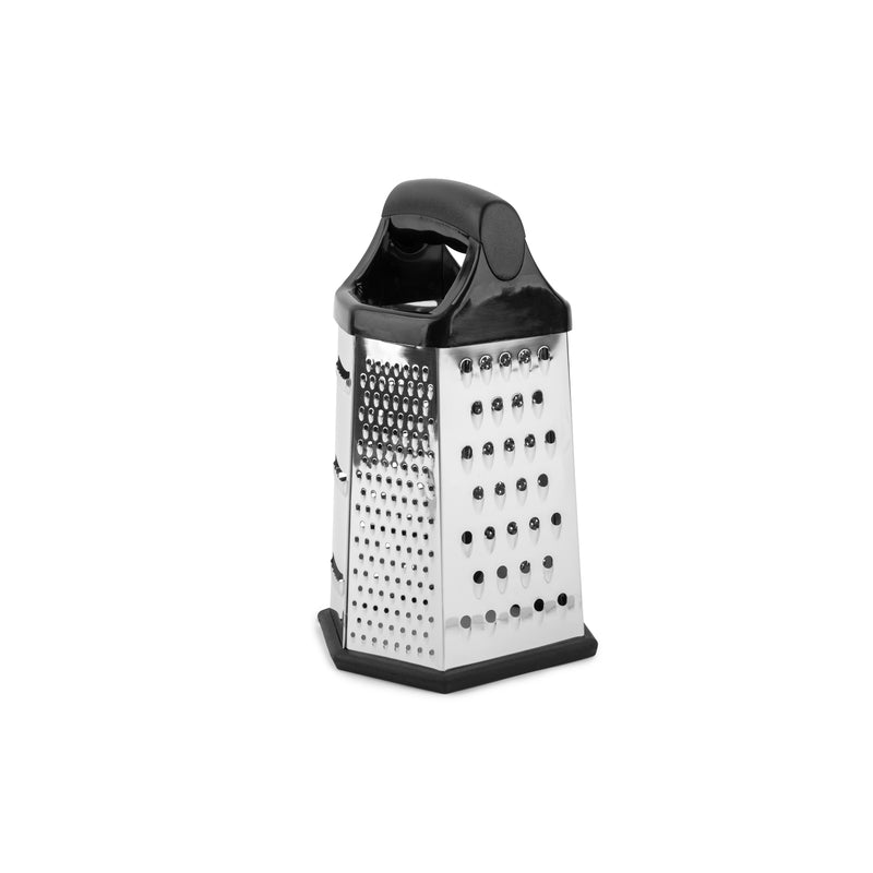 Emery Jensen black stainless steel grater from the Specialty Gadgets line, showcasing a textured surface for shredding and grating.