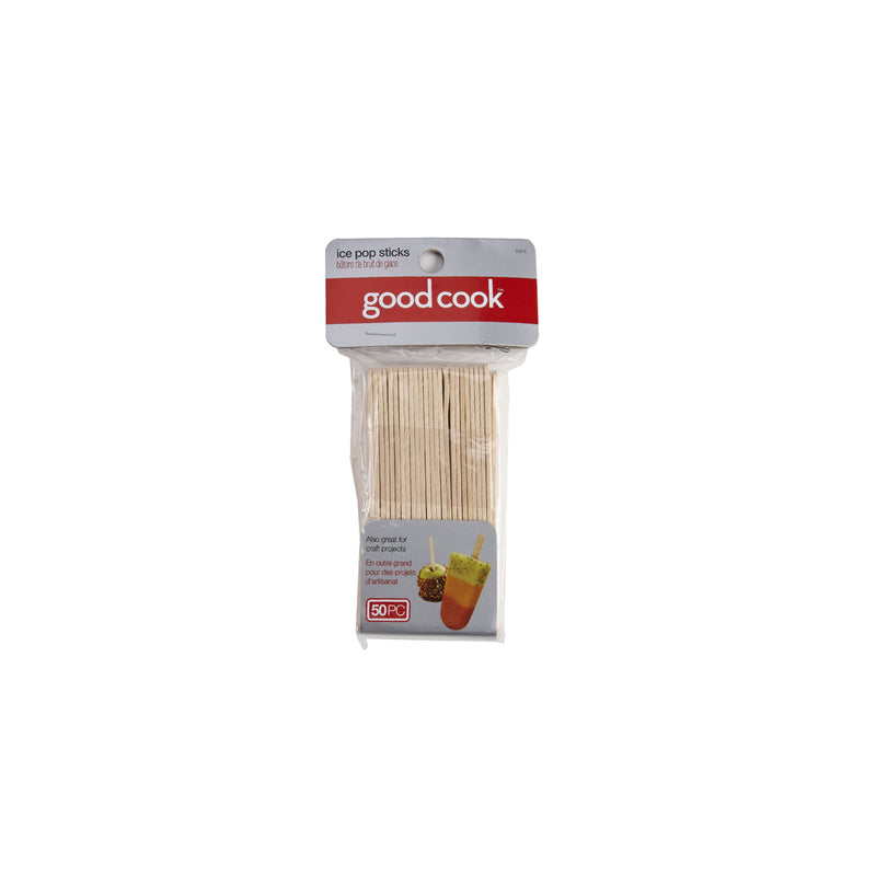 Emery Jensen ice pop sticks in tan, 50-pack, specialty gadget for homemade frozen treats, shown in a clear container.