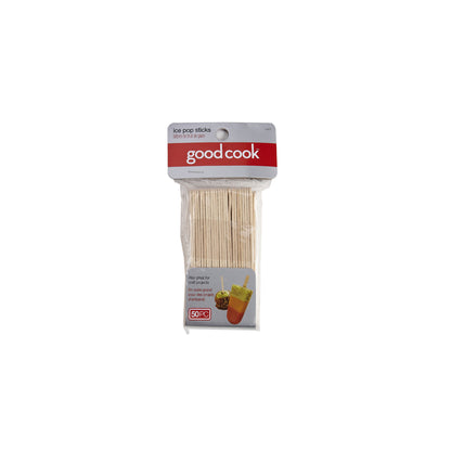 Emery Jensen ice pop sticks in tan, 50-pack, specialty gadget for homemade frozen treats, shown in a clear container.