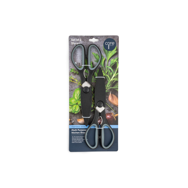 Emery Jensen kitchen shears, a set of two durable specialty gadgets with stainless steel blades for versatile cutting tasks.