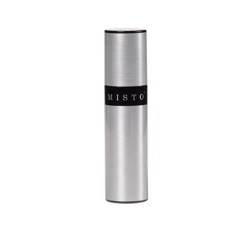 Silver aluminum oil sprayer from Emery Jensen, a specialty gadget for precise oil application.