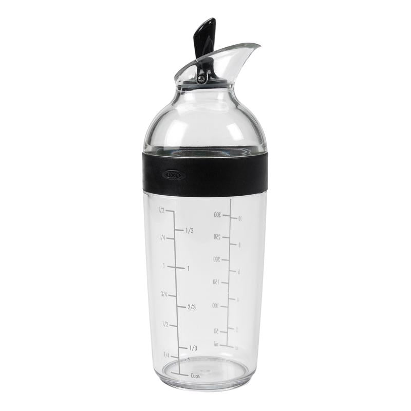 Black Emery Jensen Salad Dressing Shaker, a specialty gadget with a sleek design for mixing and pouring salad dressings.
