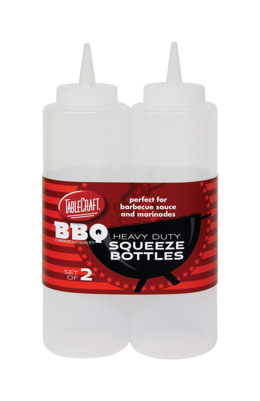 Emery Jensen Squeeze Bottle Clear 2-Pack, kitchen specialty gadgets for precise liquid dispensing, shown with transparent bottles.