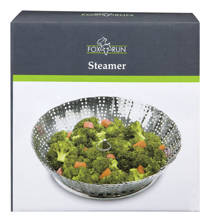 Emery Jensen 11-inch stainless steel vegetable steamer, a specialty kitchen gadget for steaming vegetables efficiently.