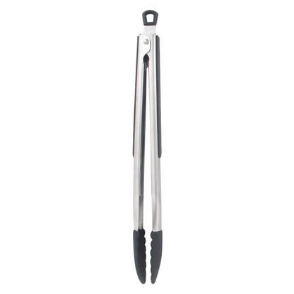 Emery Jensen black and silver stainless steel tongs from the specialty gadgets collection, designed for precise gripping and handling.