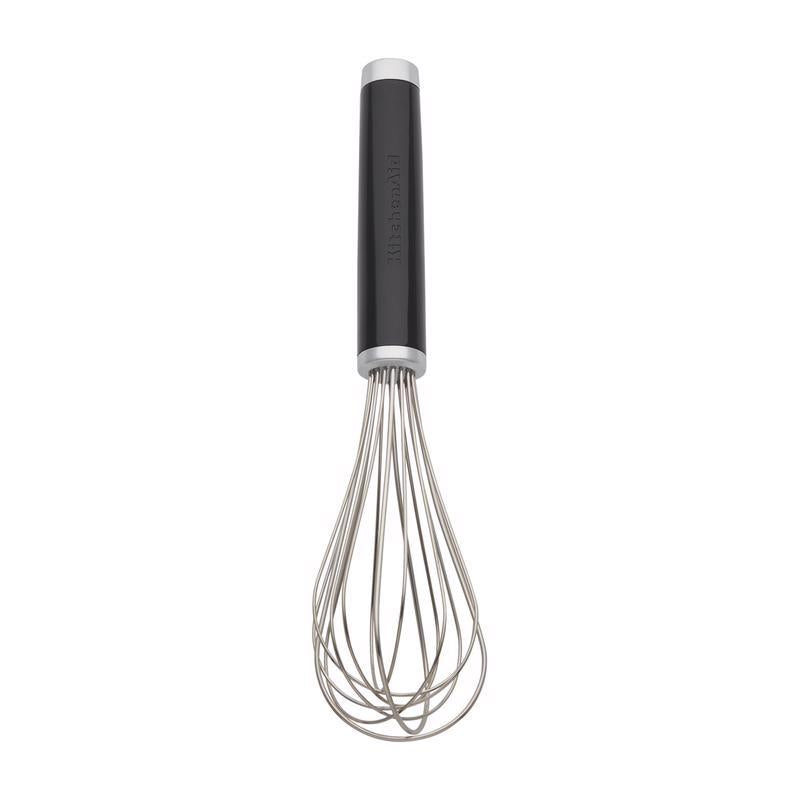 Emery Jensen Whisk Abs, stainless steel and black silicone, specialty kitchen gadget with ergonomic handle.