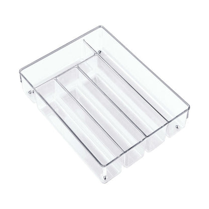 Emery Jensen Linus clear plastic cutlery tray for kitchen organization, with compartments for utensils and silverware storage.