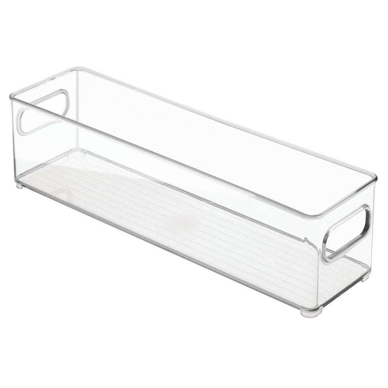 Clear 4x4-inch specialty kitchen plastic fridge bin by Emery Jensen for organized food storage.