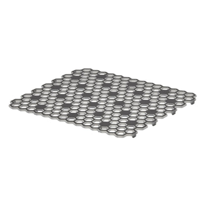 Emery Jensen Hexa sink mat made of specialty plastic, 10.5 inches long, placed in a kitchen sink for protection and drainage.