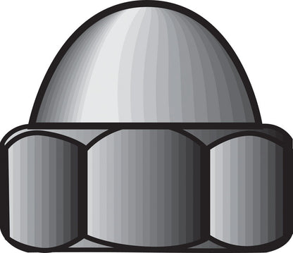 Set of 50 stainless steel 5/16-inch nut caps from Emery Jensen, designed for specialty nuts and secure fastening.