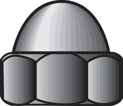 Set of 100 stainless steel nut caps for 8-32 nuts by Emery Jensen, used in specialty nut applications.