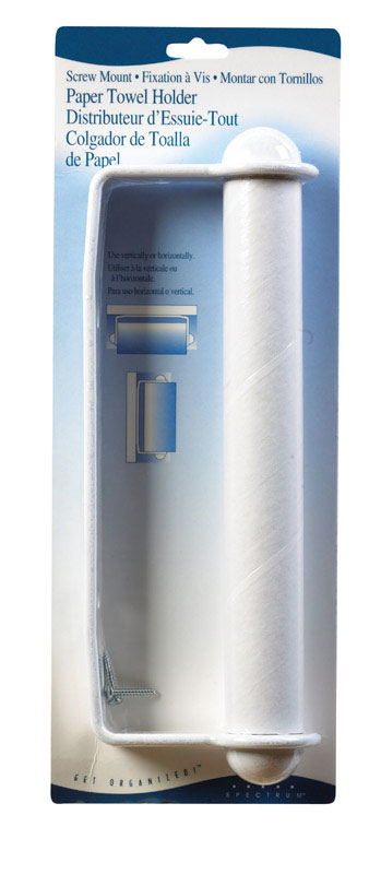White Emery Jensen specialty pantryware paper towel holder with a sleek, modern design for kitchen countertop use.