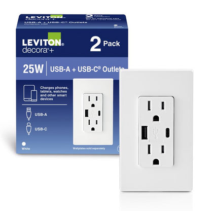 Emery Jensen duplex Type A electrical outlet, specialty receptacle with two slots for standard plugs, mounted on a wall.
