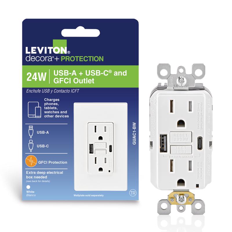 Emery Jensen specialty receptacle with outlet and USB charger, 125V electrical outlet for convenient charging and power needs.