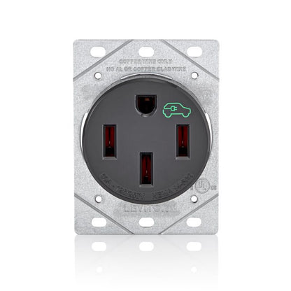 Emery Jensen OUTLT SGL EV 14-50R 250V specialty receptacle with a black and red design for electric vehicle charging.