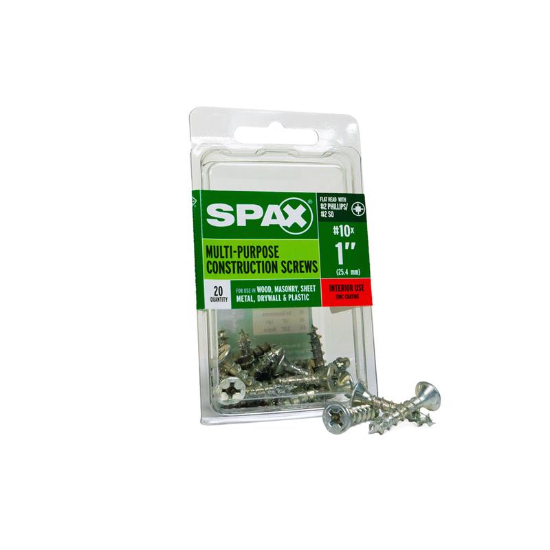 Emery Jensen specialty screw SCRW SPAX FH 10x1 zinc-coated, 20-piece box, showing the screw's head and threading.