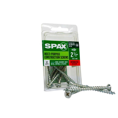 Emery Jensen specialty screw, SPAX FH10x2.5ZNBX12, showing a close-up of the zinc-plated screw with threading and flat head.