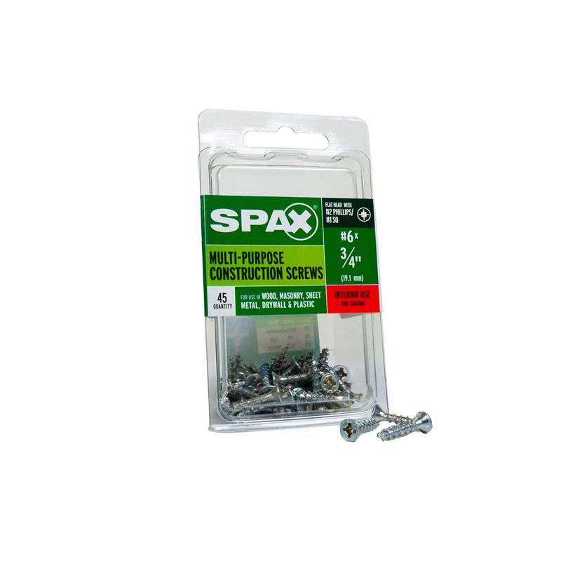 Emery Jensen SCRW SPAX FH6x3/4ZN specialty screws in a box, showing zinc-coated fasteners designed for heavy-duty applications