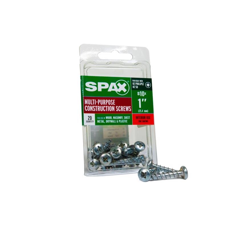 Emery Jensen specialty screws, SPAX PH 10x1, shown in a box of 20, with a close-up of the screw head and threading.