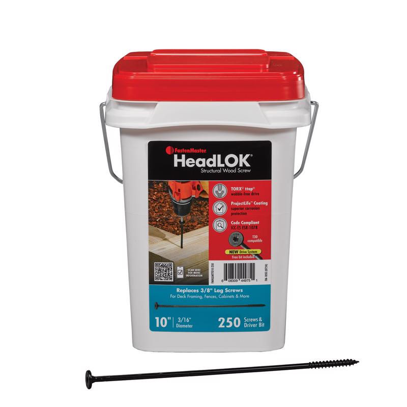 Emery Jensen special screws, 10-inch wood screws, 250-piece pack, showing glossy metal finish and threaded design