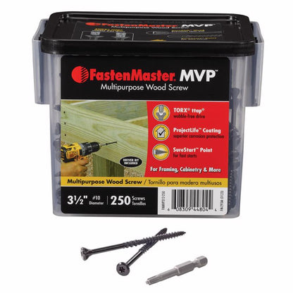 Emery Jensen 3-1/2-inch specialty wood screws, 250-pack, showing silver screw heads and threaded shafts for woodworking projects.