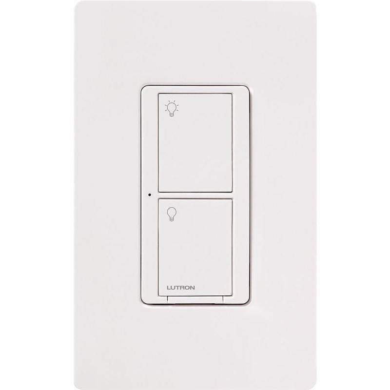 White Emery Jensen wireless switch for specialty switches, 5A capacity, mounted on a wall with visible wiring.
