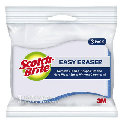 Emery Jensen Easy Eraser Sponge 3-pack, cleaning sponges with soft scrubbing surfaces for household use, shown in a multi-pack.