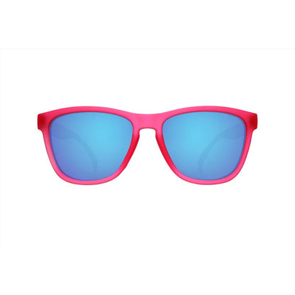 Pink Emery Jensen sports sunglasses with sleek frames and tinted lenses, perfect for active outdoor wear.