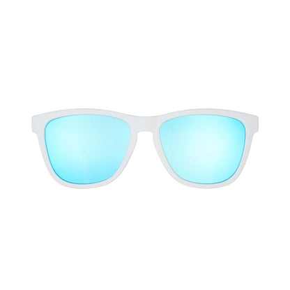 Emery Jensen SNGLS ICD BY YTS BLU sports sunglasses with blue tinted lenses and sleek black frame.