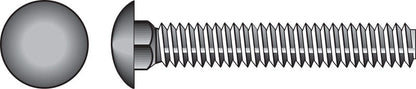 Stainless steel Emery Jensen carriage bolt 1/4x2 inches with rounded head and threaded shank, used for woodworking and construction.