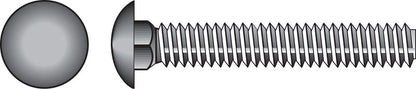 Stainless steel carriage bolt 5/16x3-1/2 inches by Emery Jensen, showing the smooth round head and threaded shank.