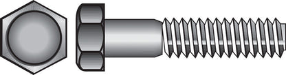 Emery Jensen Grade 2 stainless steel hex bolt, 1/2 inch diameter and 1-1/4 inch length, shown in close-up on a white background.