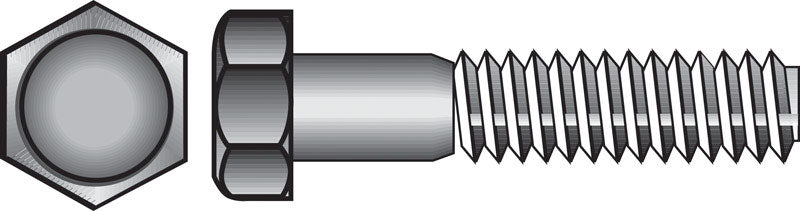 Emery Jensen stainless steel Grade 2 hex bolt, 1/2 inch size, showing the shiny metallic finish and hex head design.