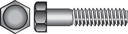 Emery Jensen Grade 2 stainless steel 1/4-inch hex bolt, 3-inch length, with NC threading, shown in close-up.